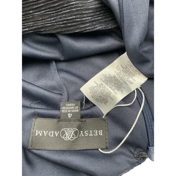 Betsy & Adam Blue Polyester Cape Sleeve Metallic Crinkle Gown Size 4 - Picture 4 of 4